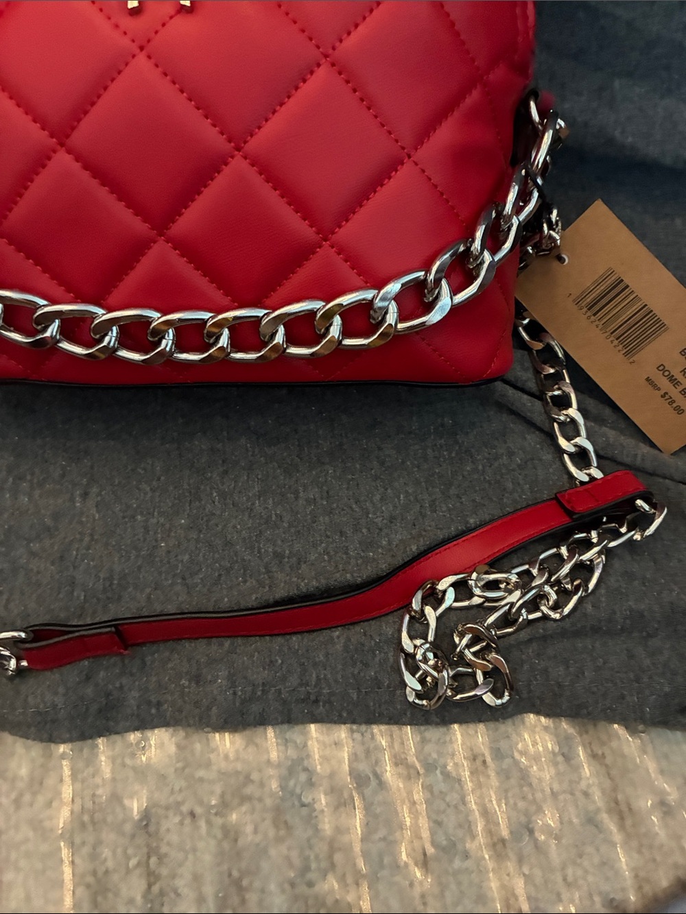 Steve Madden Red Quilted Crossbody with Silver Chain - Picture 4 of 7